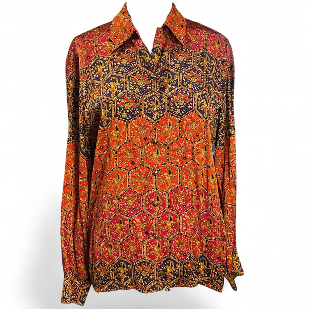 Escada Red and Orange Patterned Blouse